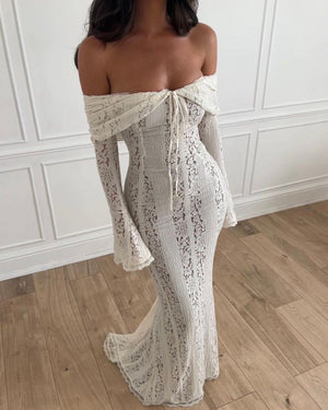 Women's Off-Shoulder Lace Dress – Long Sleeve Elegant Occasion Gown-83555-a2e6c64d-df68-49a0-bee1-e422586e664f