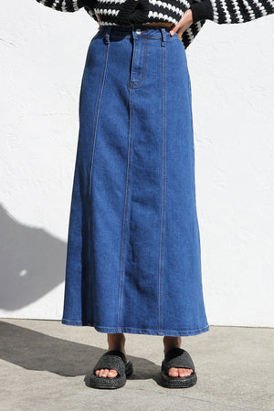 Classic Midi Skirt - Seam Detail, Denim