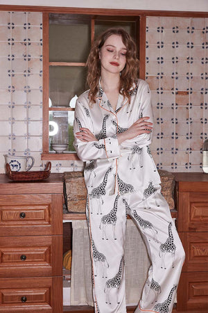 Giraffe Print Satin Pajama Set