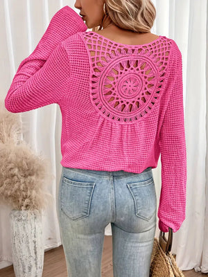 Waffle Knit Top - Open Crochet Back Detail