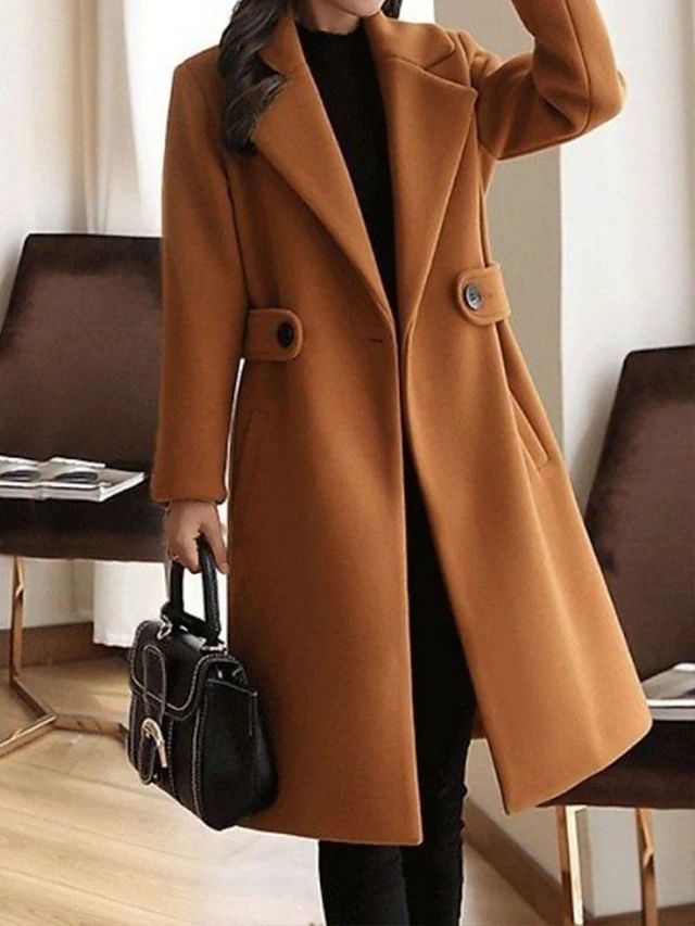 Women's Long Coat – Belted, Button Front, Classic Style-74310-b04cc2e9-11a7-4b99-b343-19e7ca30a3d9