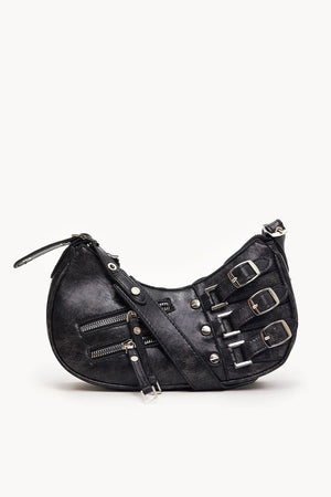 Buckled Baguette Bag with Zippered Detail