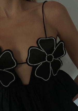 Floral Appliqué Halter Top with Peplum