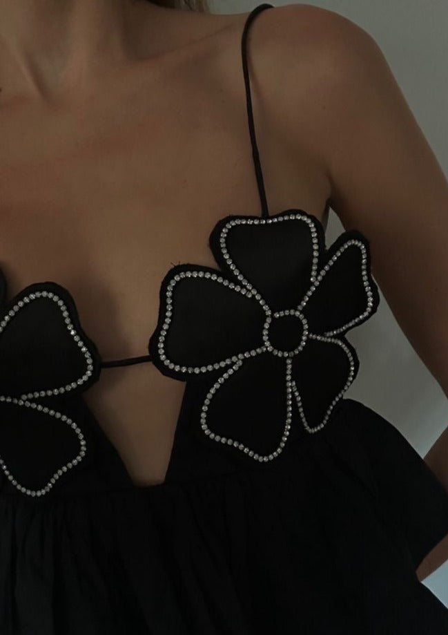 Floral Appliqué Halter Top with Peplum