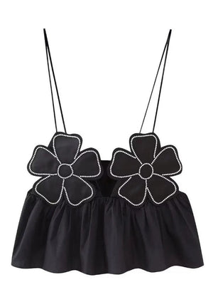 Floral Appliqué Halter Top with Peplum