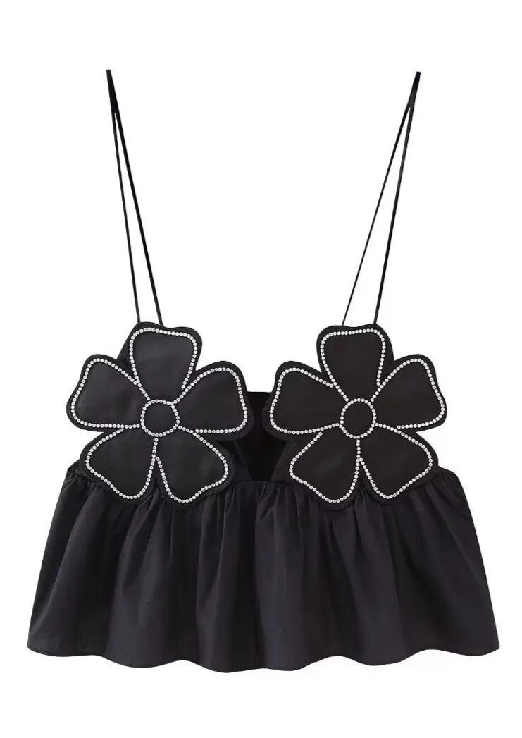 Floral Appliqué Halter Top with Peplum