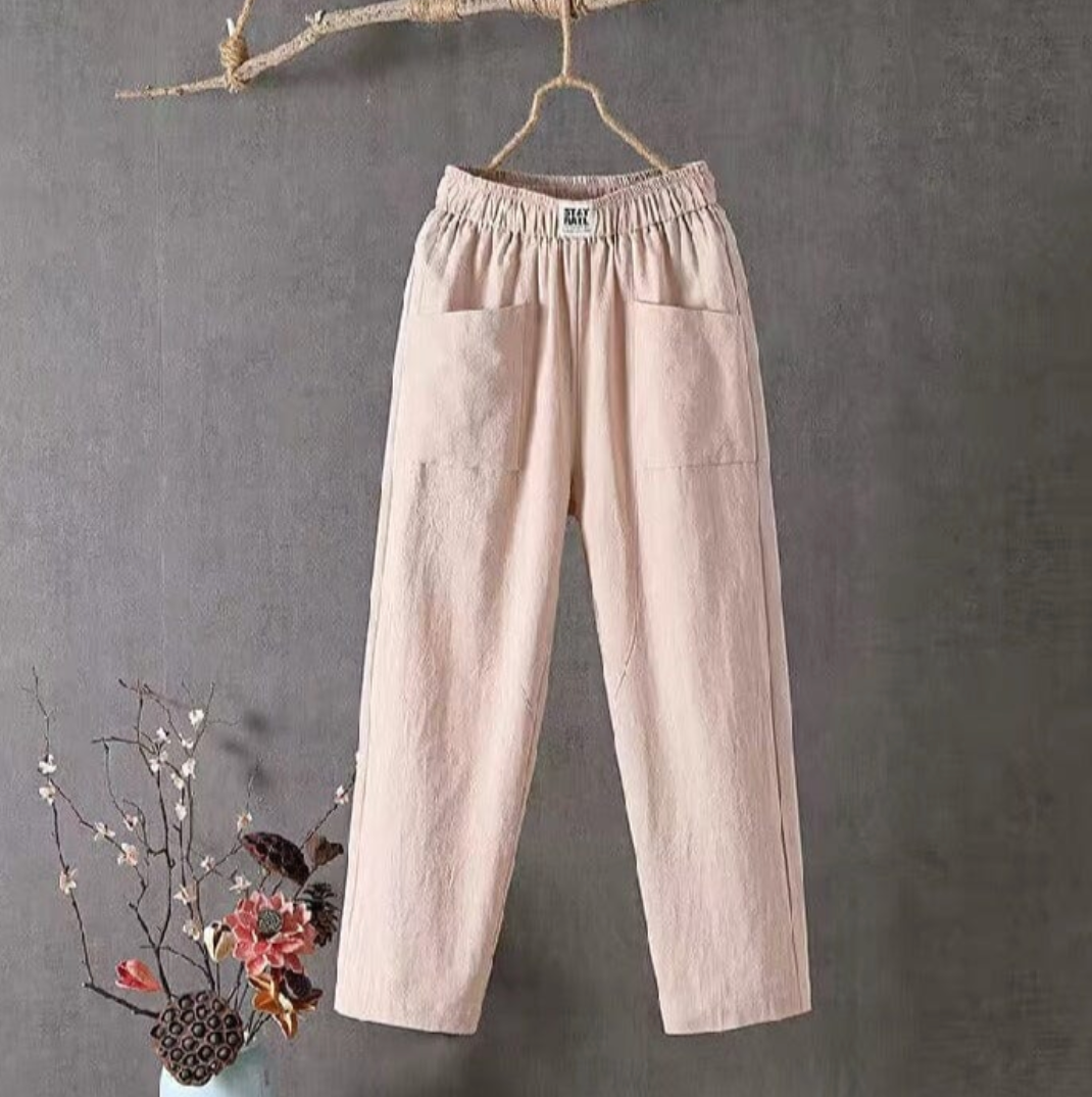 Tapered Casual Pants - Elastic Waist, Pockets