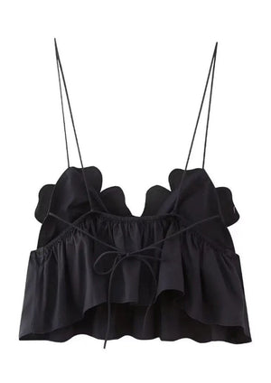 Floral Appliqué Halter Top with Peplum
