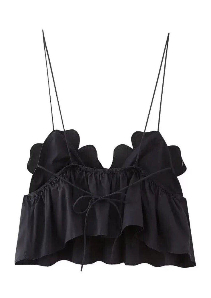 Floral Appliqué Halter Top with Peplum
