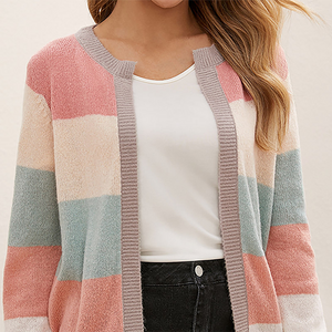 Women's Cardigan – Open Front Striped Color Block Knit, Long Sleeve, Oxford Clothing-74430-b7d7e3fb-8756-4304-aa65-510c351829d7