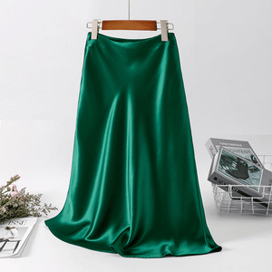 Satin Midi Skirt - High Waist, Flared Hem