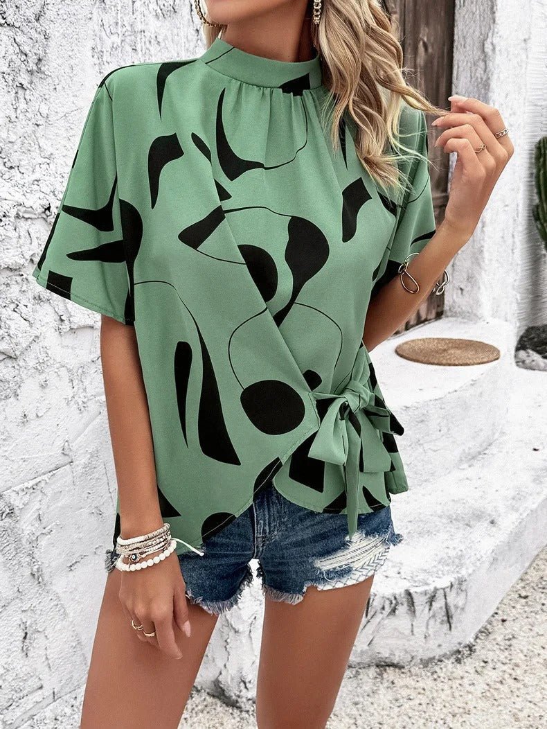 Abstract Wrap Top with Tie Waist