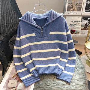Striped Half-Zip Relaxed Fit Sweater