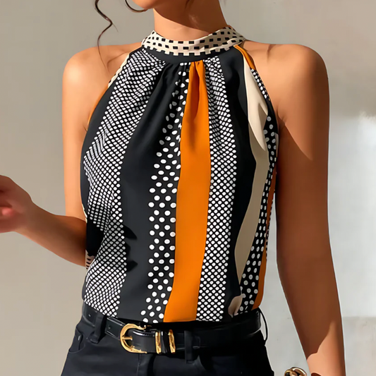 Geometric Halter Top with Vertical Stripes
