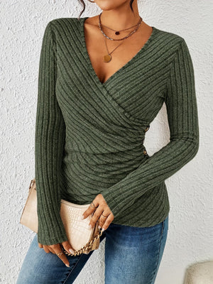 Ribbed Wrap Top - Long Sleeve V-Neck