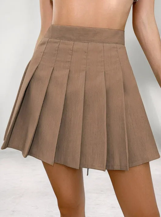 Pleated Mini Skirt Set - Ribbed Crop Top