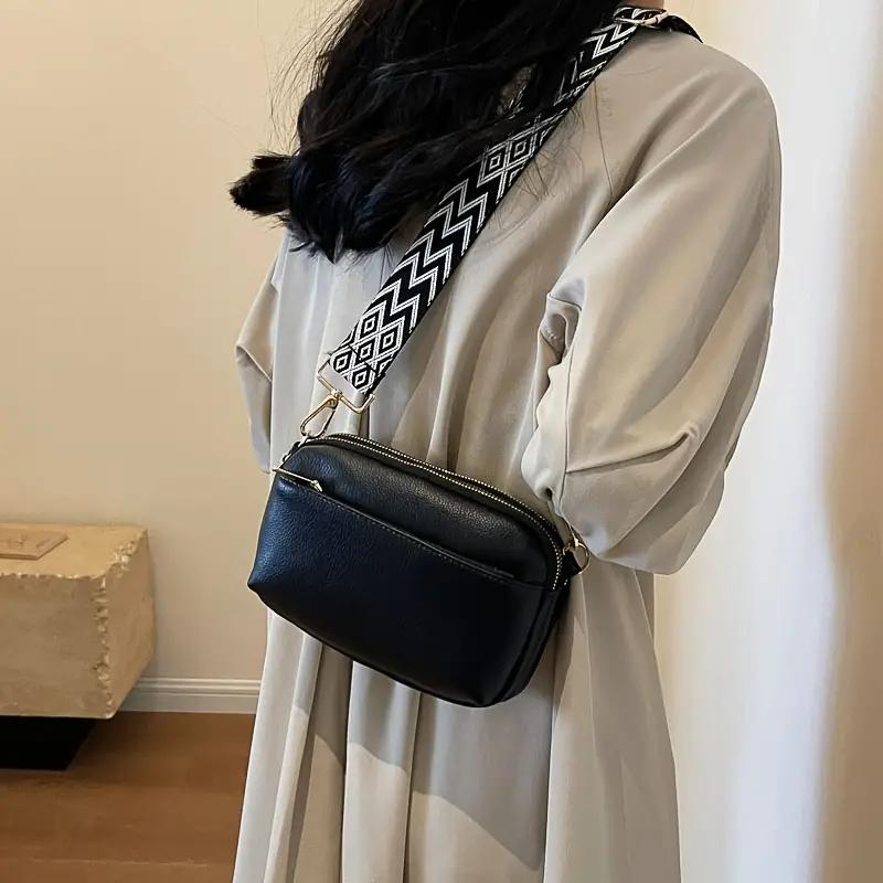 Patterned Strap Crossbody Bag with Gold Hardware