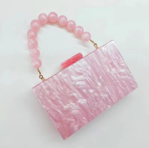 Sculptural Clutch - Beaded Handle, Marbled Effect