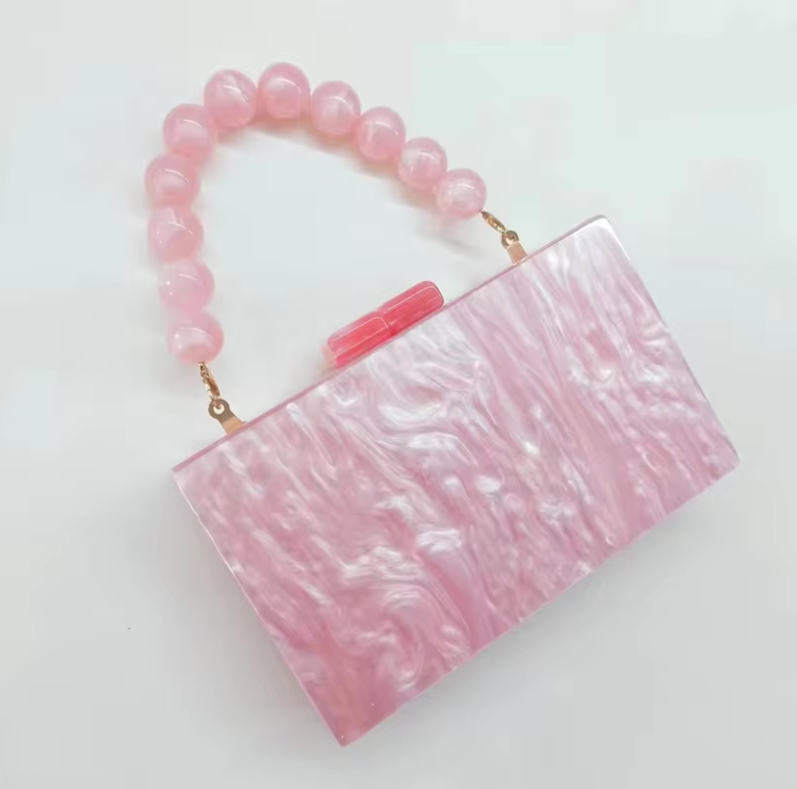 Sculptural Clutch - Beaded Handle, Marbled Effect
