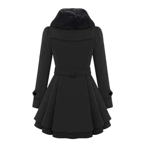 Women's Double-Breasted Winter Coat – Faux Fur Collar, Flared Skirt, Waist Belt Detail-82347-c6bc08d7-1c9c-405c-853d-90d99968dff7