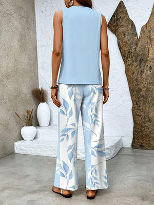 Patterned Two-Piece Set - Wide-Leg Pants