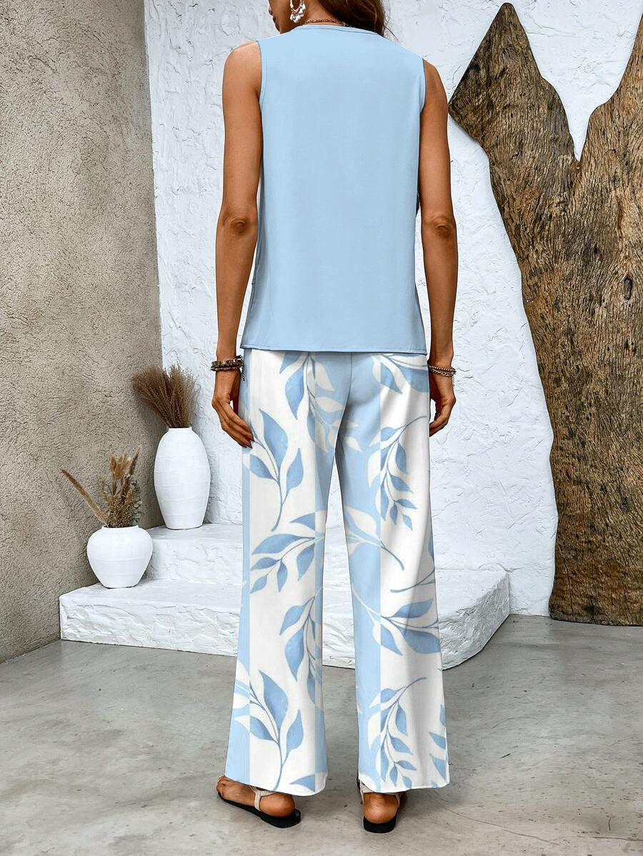 Patterned Two-Piece Set - Wide-Leg Pants