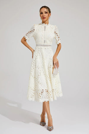 Women's Lace Midi Dress – High Neckline, Short Sleeve, Cut-Out Detail-83326-c724d81f-0b98-4d6e-915b-063543b8cbaa