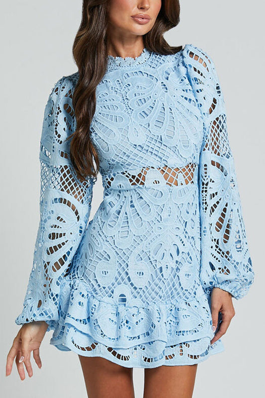 Women's Lace Long Sleeve Dress – Cutout, Ruffled Hem, Elegant-83325-c9e3c975-ed42-44b9-ada8-17a42ccb9c6b