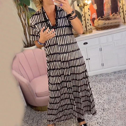 Striped Button-Down Summer Dress - Short Sleeve