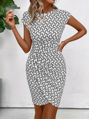 Geometric Sheath Dress - Ruched Bodycon Fit