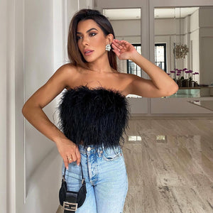 Feather Bandeau Top - Strapless Embellished Design