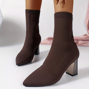 Knit Ankle Boots with Geometric Heel
