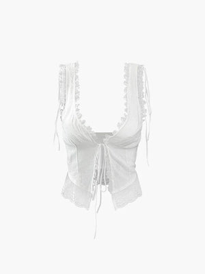 Lace-Trim Tie-Front Sleeveless Top
