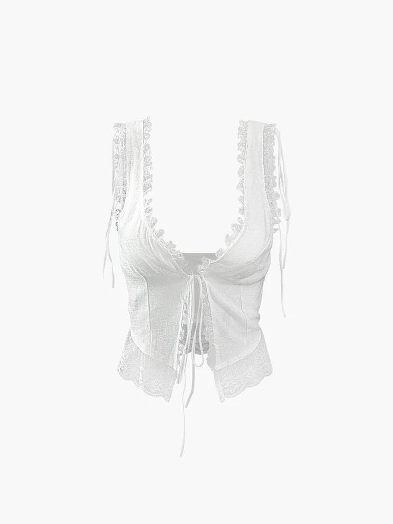 Lace-Trim Tie-Front Sleeveless Top