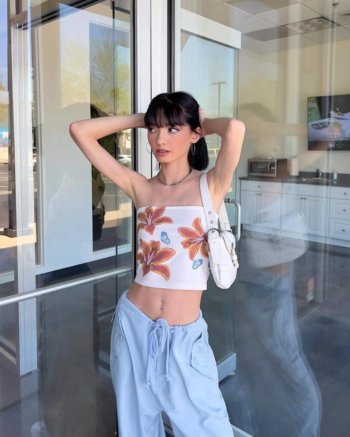 Floral Tube Top with Butterfly Accents