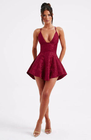 Spaghetti Strap Skater Dress - Deep V-Neck Flared