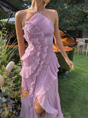 Women's Pleated Halter Dress – Ruffle Detail, Elegant Silhouette-83561-d5eb9832-21c9-43a6-a56a-180b7b109c02