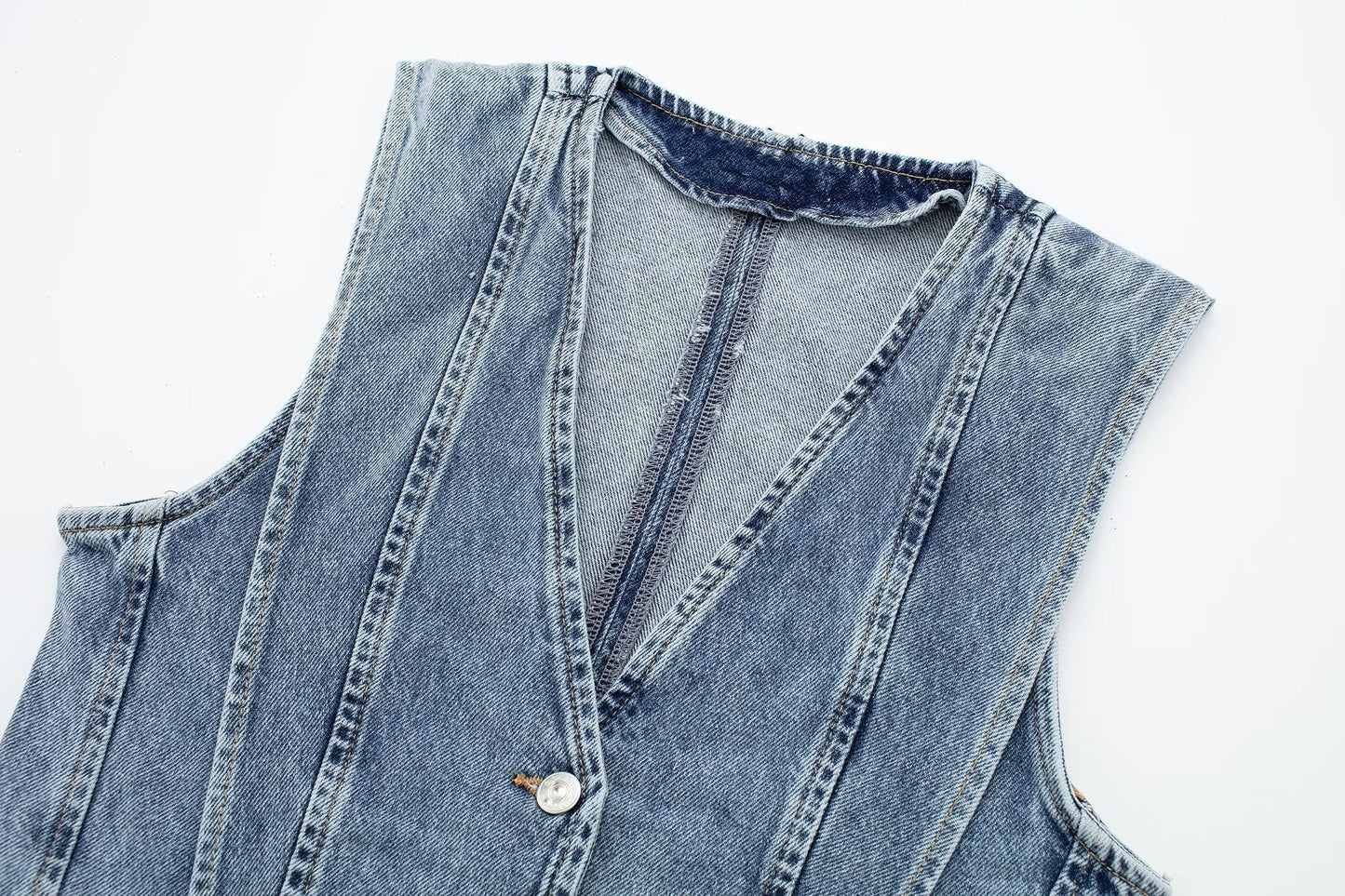 Structured Denim Vest with V-Neck Detail