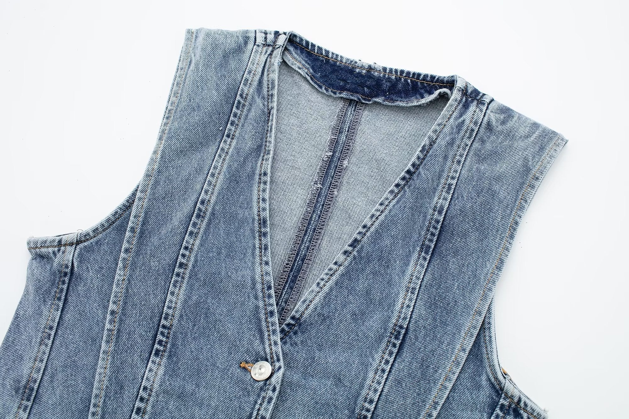 Structured Denim Vest with V-Neck Detail