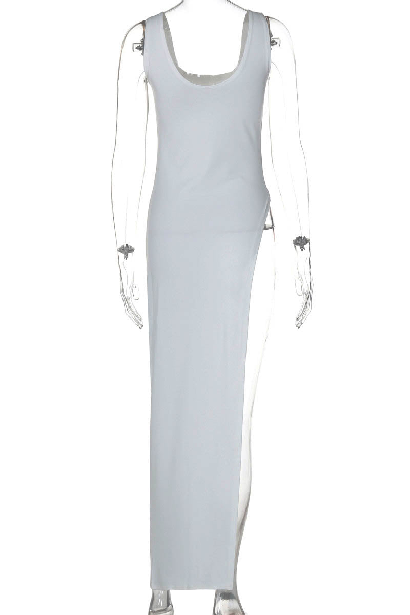 Fitted Top - Asymmetrical Slit, Sleeveless Design