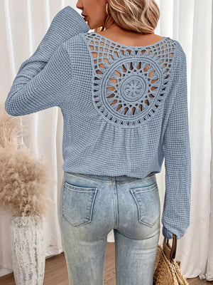 Waffle Knit Top - Open Crochet Back Detail
