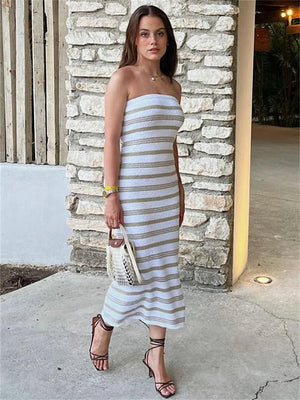 Women's Knit Strapless Striped Dress - Effortless Summer Style-81460-d8ed5fb8-953d-448f-a340-0570781f6856