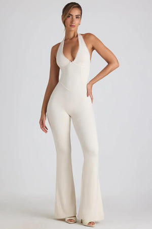 Women's Jumpsuit – Ribbed Halter Neck, Flared Leg, Figure-Hugging Silhouette-83502-d9a8783a-d00a-4abf-9508-89315dc2cac5