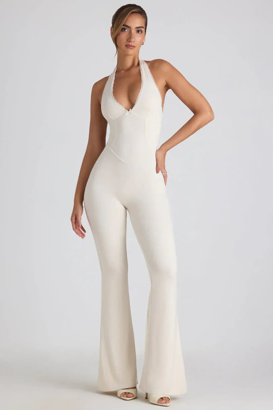 Women's Jumpsuit – Ribbed Halter Neck, Flared Leg, Figure-Hugging Silhouette-83502-d9a8783a-d00a-4abf-9508-89315dc2cac5