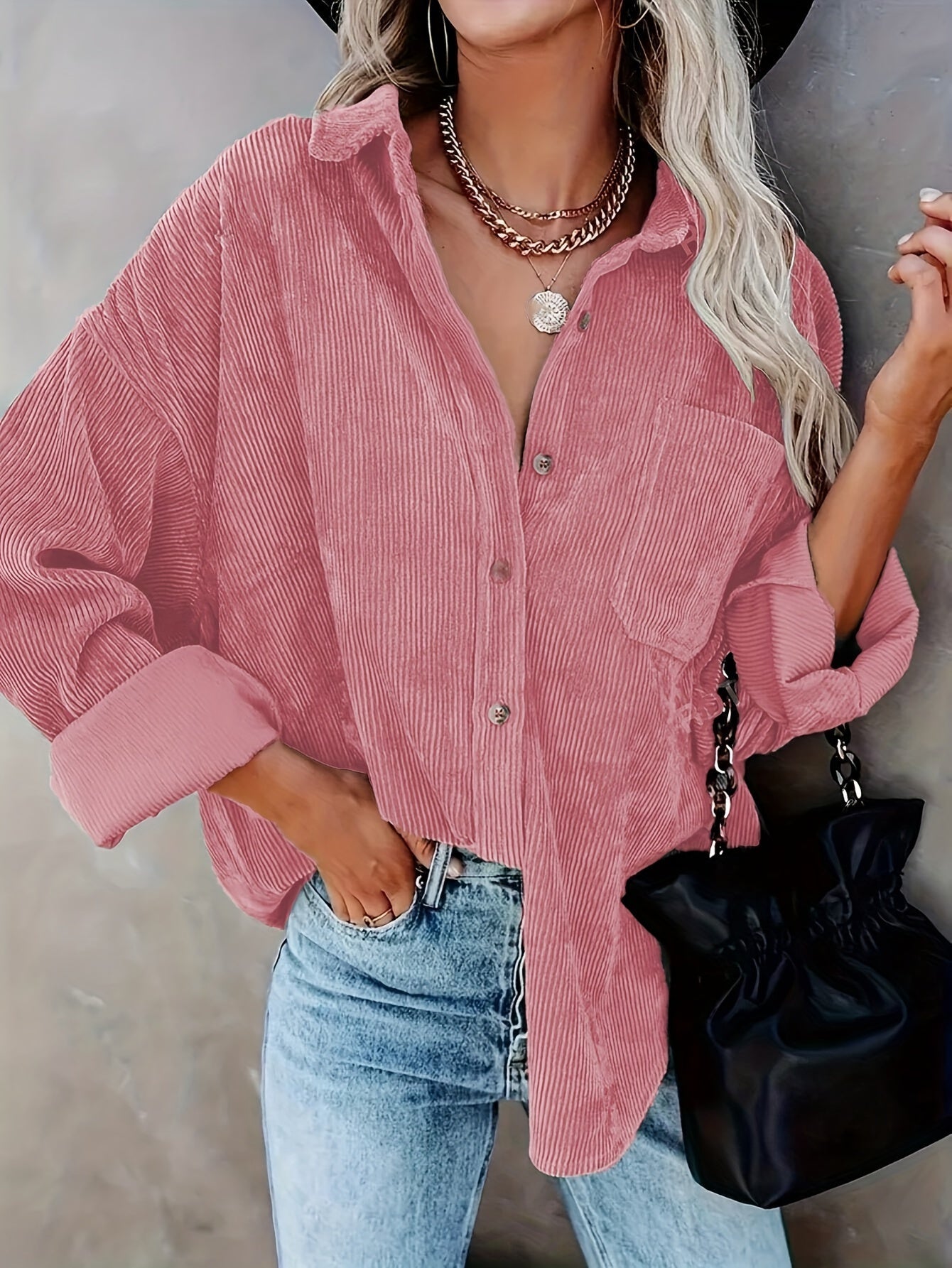 Relaxed Fit Corduroy Button-Down Shirt-Jacket
