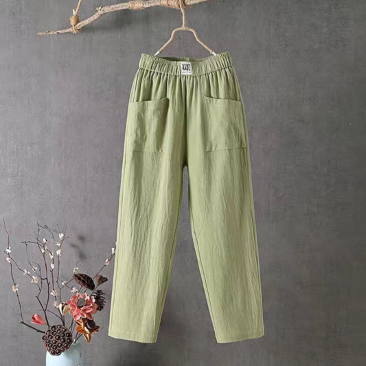 Tapered Casual Pants - Elastic Waist, Pockets