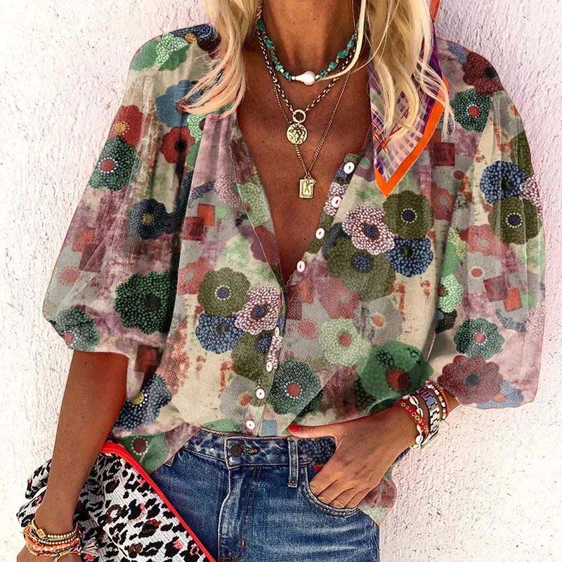 Women's Floral Long Sleeve Button-Down Blouse – Unique Pattern-83308-dde61c49-4233-4f3a-9d7a-7c7408dfabd6