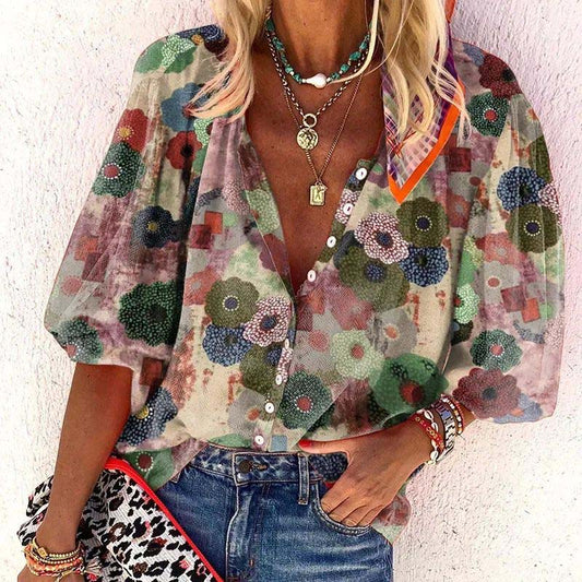 Women's Floral Long Sleeve Button-Down Blouse – Unique Pattern-83308-dde61c49-4233-4f3a-9d7a-7c7408dfabd6