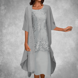 Lace Overlay Dress - Short Sleeve, Modest Fit