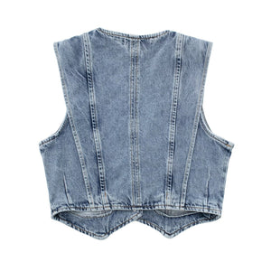 Structured Denim Vest with V-Neck Detail